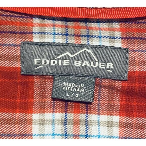 Eddie Bauer Womens Plaid Flannel Button Up Top Red Cotton Long Sleeves Large - Picture 5 of 8